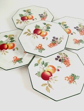 Vintage Johnson Brothers Fresh Fruit Octagonal 6" Bread Dessert Plates Set of 5